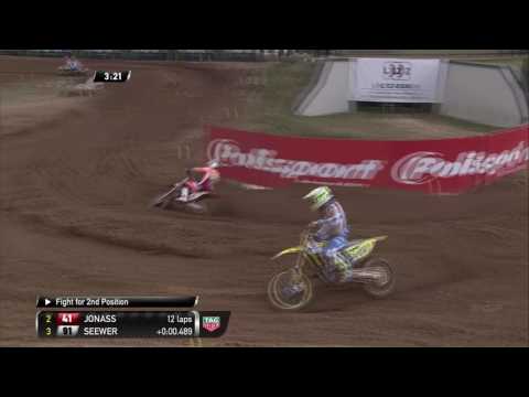 MXGP of Latvia Jeremy Seewer passes Pauls Jonass