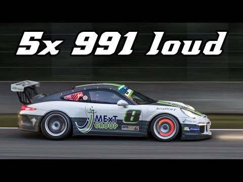 5x very loud PORSCHE 991 Cup - 24h of Zolder 2017 (Downshifts & backfire)