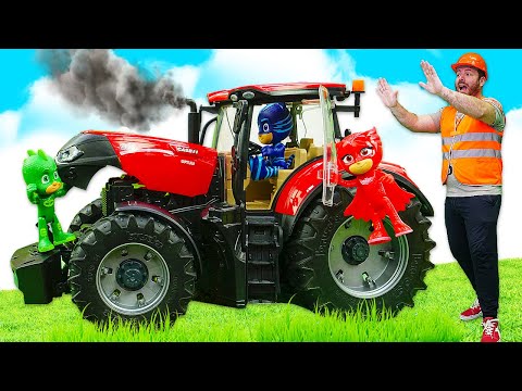 Si è rotto il trattore dei PJ Masks. Supereroi alla fattoria. Giocattoli per bambini
