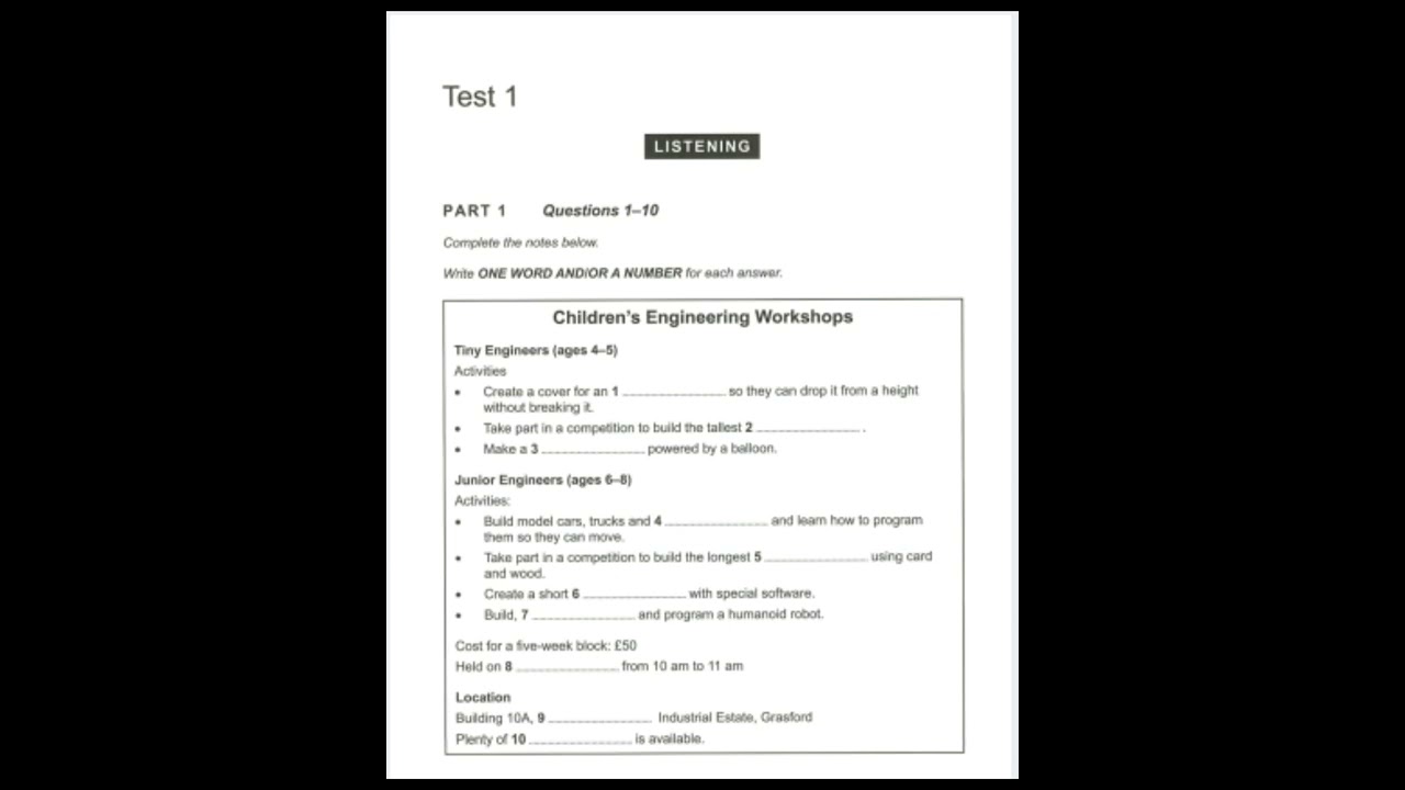 Cambridge 16, Test 1 Listening audios with an answer key