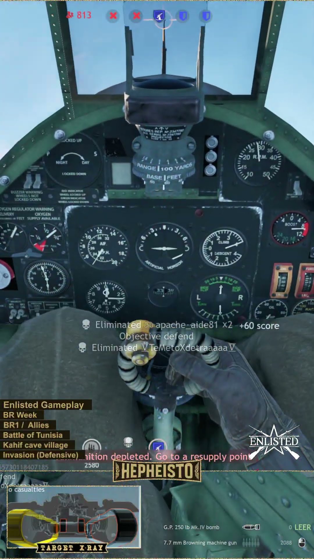 Pilot bombs ground and eliminates  Panzer III J and Infantry with 250 lb bomb