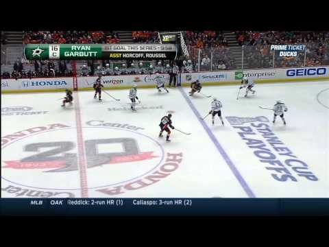 Ryan Garbutt wrist shot goal 3-2 Dallas Stars vs Anaheim Ducks 4/18/14 NHL Hockey.