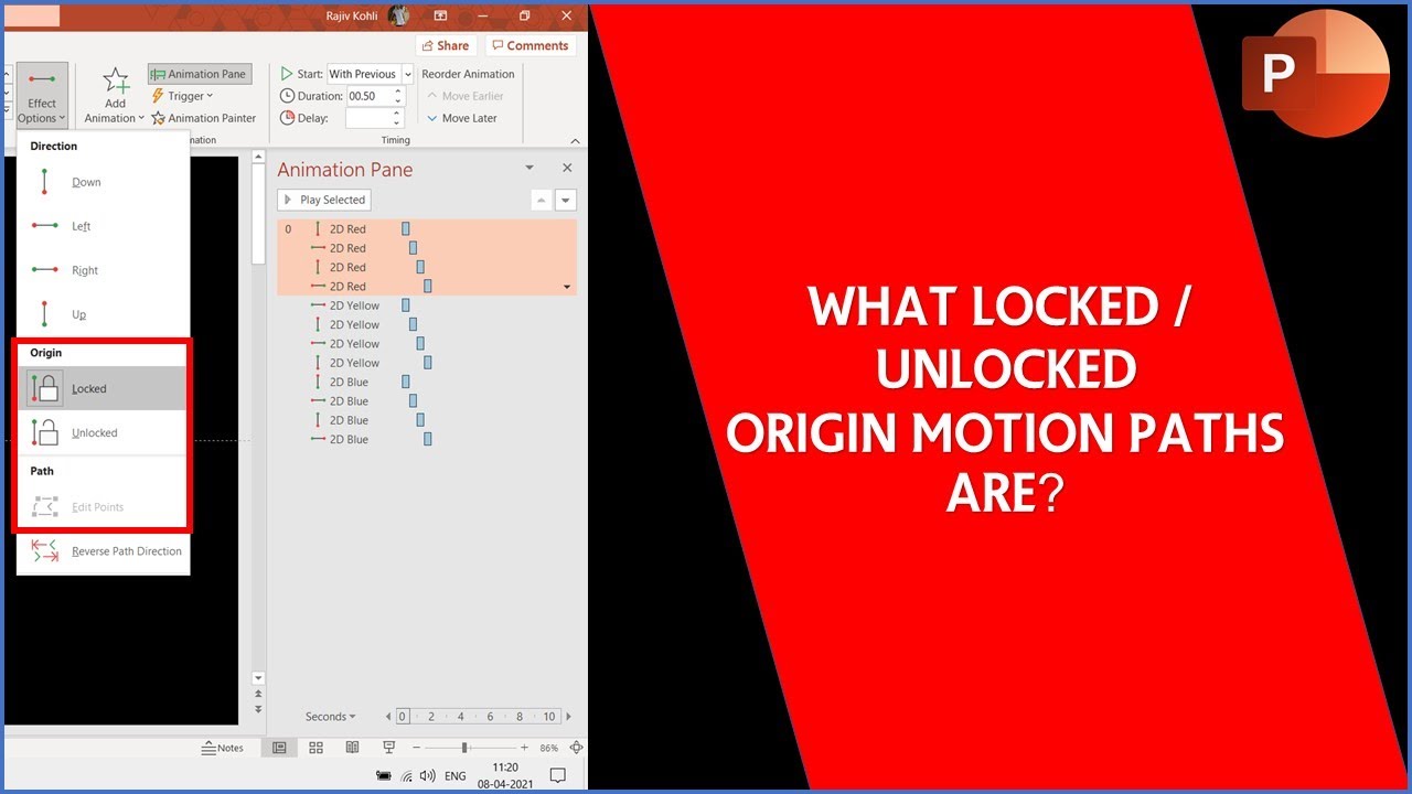 How To Use Locked vs. Unlocked Origin for Motion Paths in PowerPoint Tutorial - Lesson 35