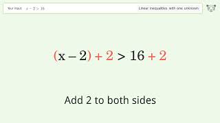 Solving Linear Inequalities: x-2 is Greater Than 16