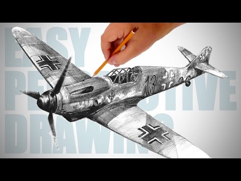 How to draw WW2 aircraft (Messerschmitt Bf 109) - Easy Perspective Drawing 26