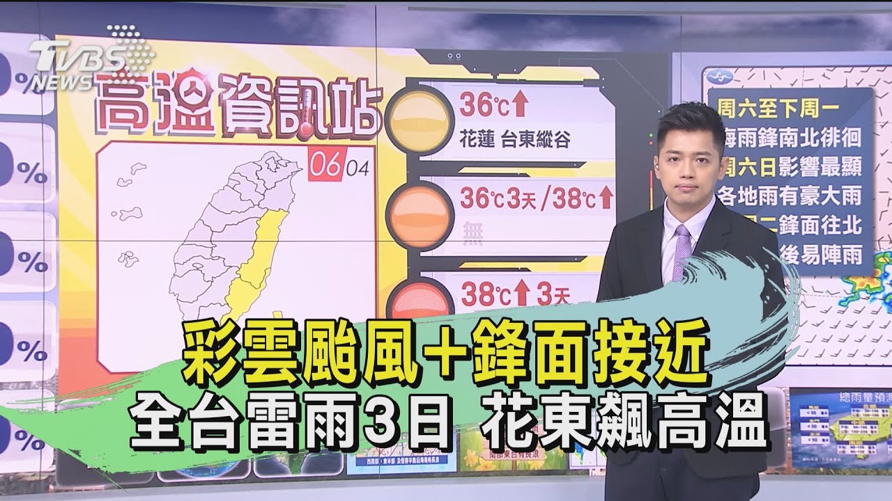 彩雲颱風加鋒面接近 全台雷雨3日花東飆高溫