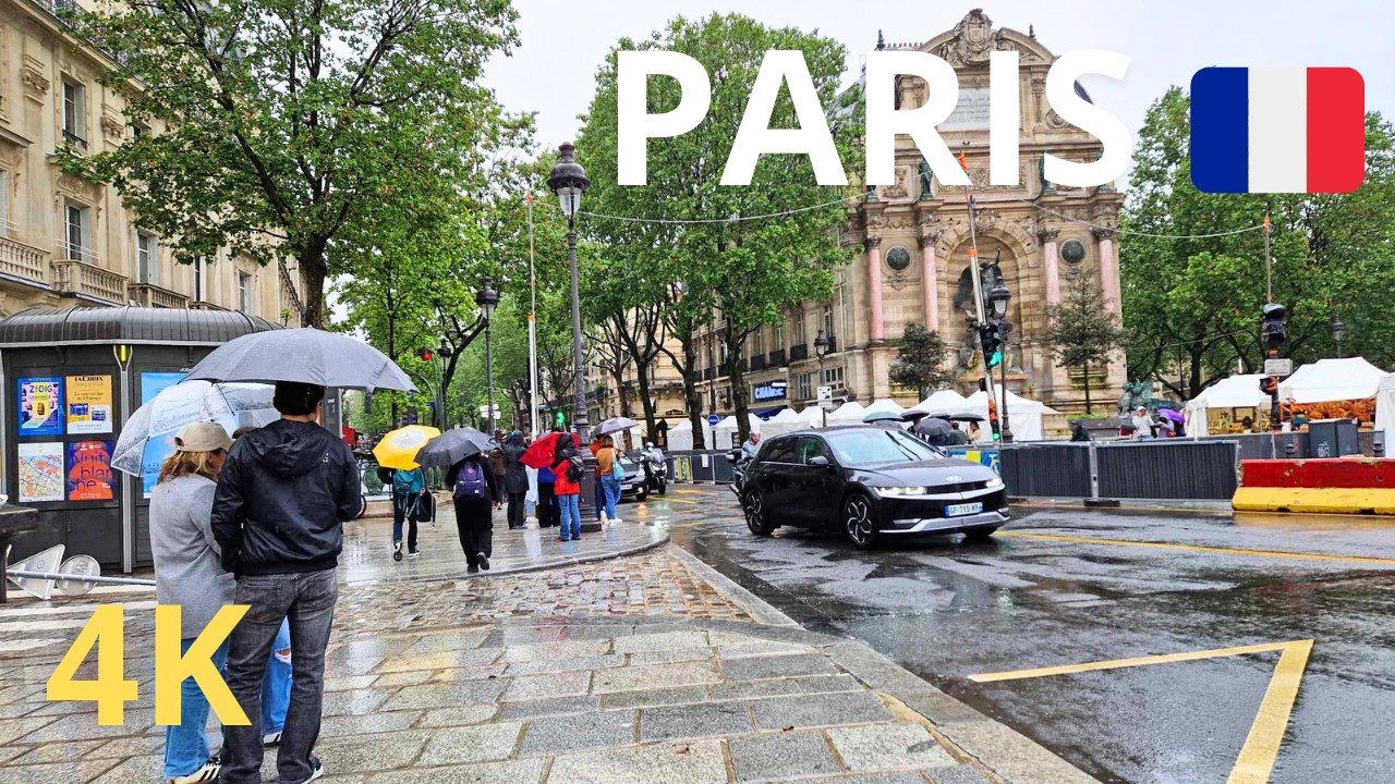 Paris, France - walking tour in the Latin Quarter... In the rain - Paris 4K