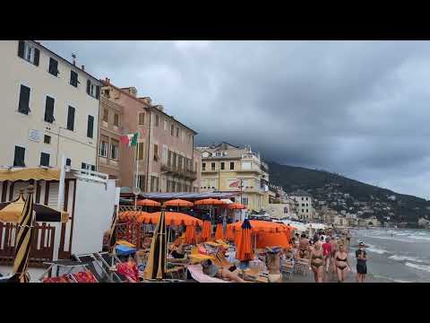 Pure 16 seconds view of the beach of Alassio/Liguria/Italy on a cloudy day (4K).
