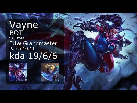 Vayne ADC vs Ezreal - EUW Grandmaster 19/6/6 Patch 10.11 Gameplay