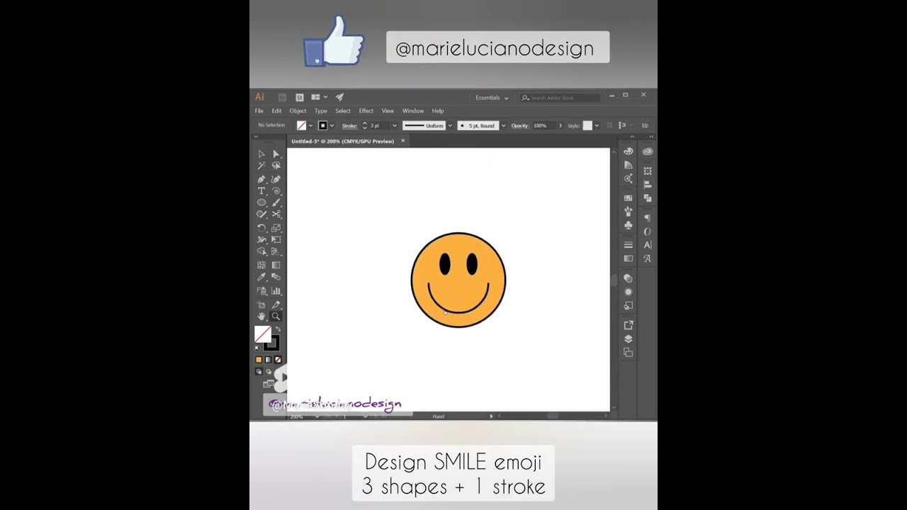 Smile emoji Adobe Illustrator Tutorial how to design a smiley face with 3 shapes and 1 stroke Vector