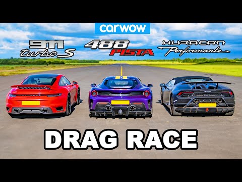 Porsche 911 Turbo S vs Ferrari 488 Pista vs Lamborghini Huracán Performante - DRAG RACE