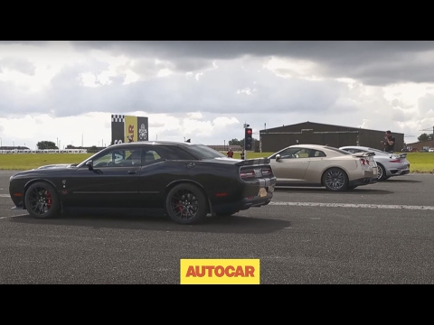 Drag race | USA v Europe v Japan | Dodge Challenger Hellcat vs Porsche 911 Turbo S vs Nissan GT-R