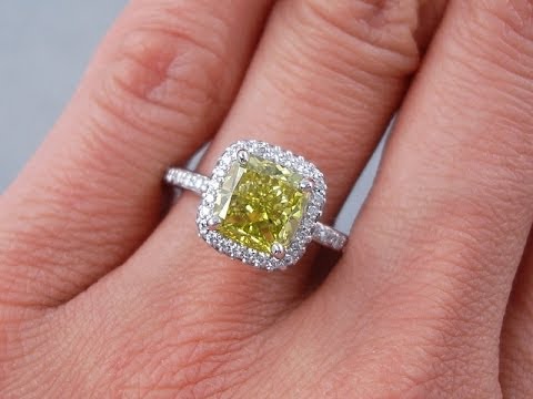 2.44 ctw Cushion Cut Vivid Canary VS2 Diamond Engagement Ring - BigDiamondsUSA