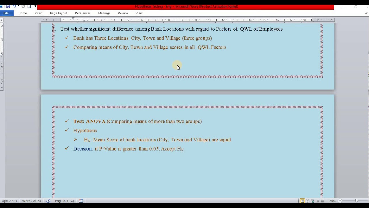 ANOVA Hypothesis Testing