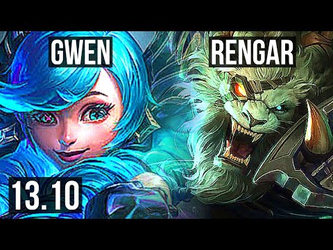 GWEN vs RENGAR (TOP) | 9 solo kills, Dominating | KR Master | 13.10
