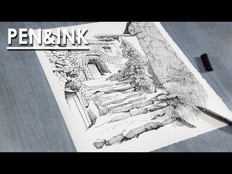 Pen and Ink shading Old Village Road