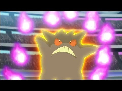 Pokemon Journeys  - Ash's Gengar Fire move Weaken Steven's Aggron