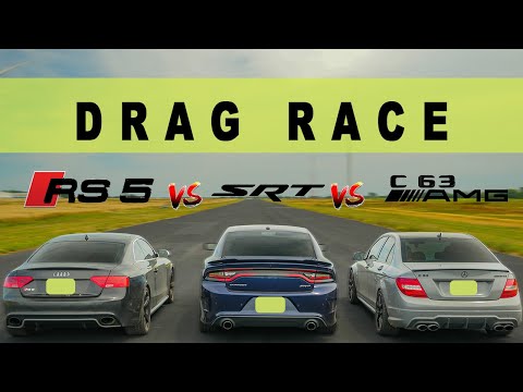 Dodge Charger SRT vs Mercedes C63 vs Audi RS5, V8 NA Battle! Drag and Roll Race.
