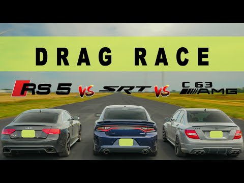 Dodge Charger SRT vs Mercedes C63 vs Audi RS5, V8 NA Battle! Drag and Roll Race.