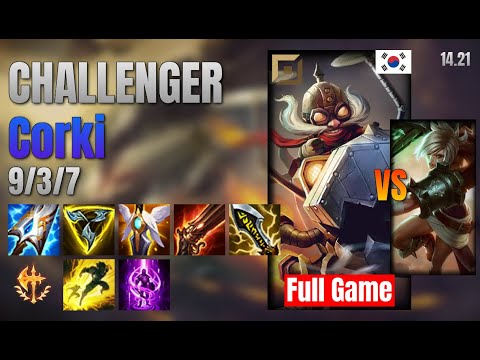 CHALLENGER Top Corki vs Riven lol KR solo rank Full Game 14.21