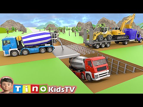 Excavator & Wheel Loader Trailer Trucks for Kids | Underpass Road Construction