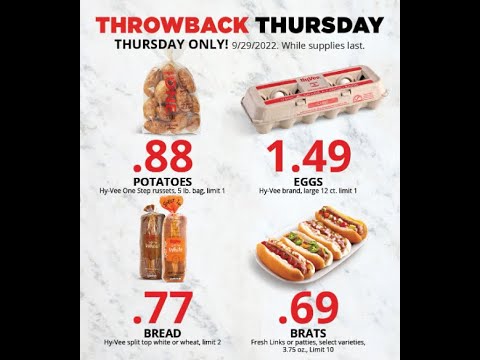 Hy-Vee Throwback Thursday Daily Deals BOGO Potatoes, Eggs, Bread & Brats 09-29-2022 Stock-up Prep