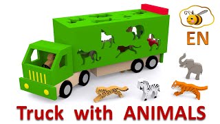 Trucks for children. Learn wild animals in English! Cartoons for babies 1 year