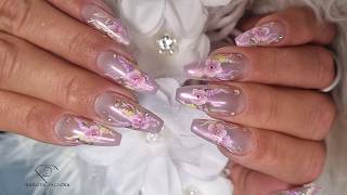 Do with me gel rebalance in real time with chrome and flowers nail art. Perfect spring 2026 nail art