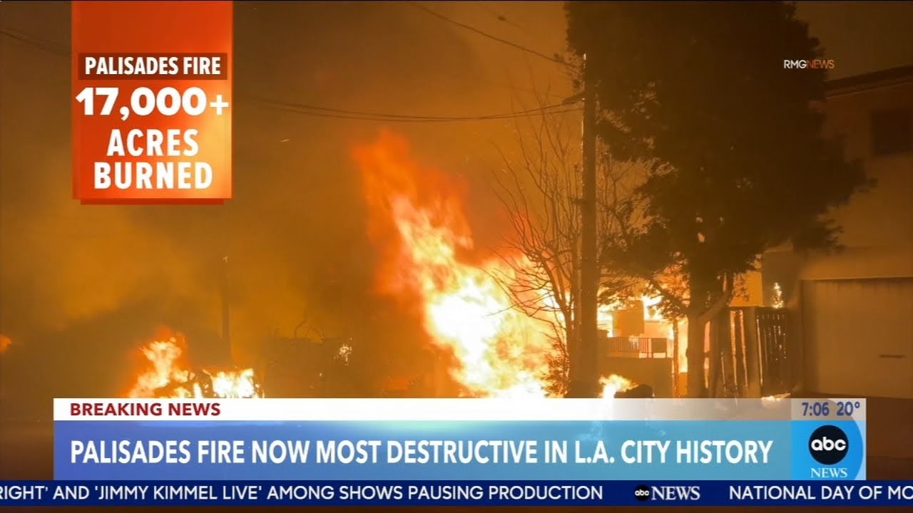 Palisades Fire now most destructive in LA history; another erupts in Hollywood Hills