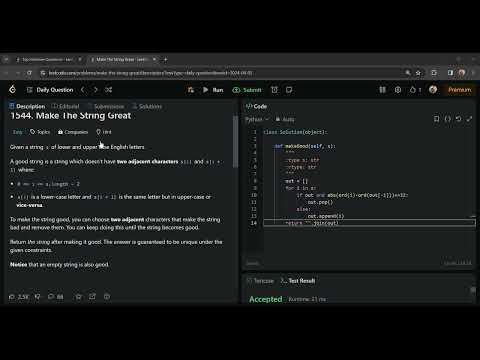 1544 Make The String Great Leetcode Problem Solution Python Easy Solution