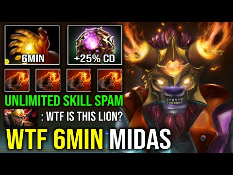 WTF 6MIN MIDAS Super Rich Solo Mid Lion Unlimited Skill Spam 100% Stun Lock Dota 2