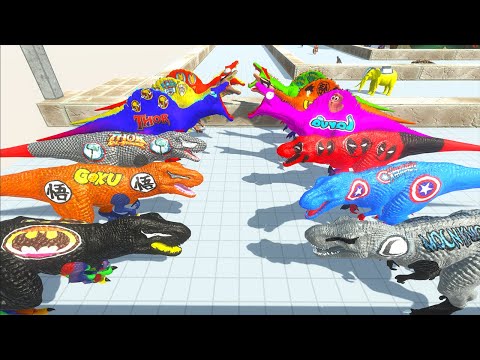 ALL MARVEL 3 SPINOSAURUS VS 3 T-REX CLIMBING CHALLENGE - Animal Revolt Battle Simulator