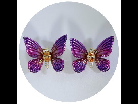Cercei Argint 925 Aurit Aluminiu Cubic Zirconia Fluturi Degrade Violet Magenta