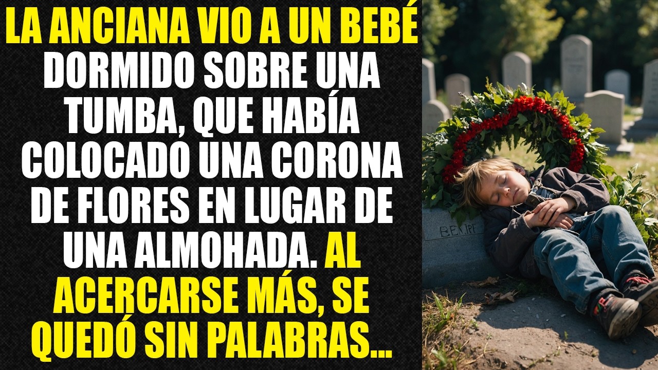 La anciana vio a un bebé dormido sobre una tumba, que había colocado una corona de flores...