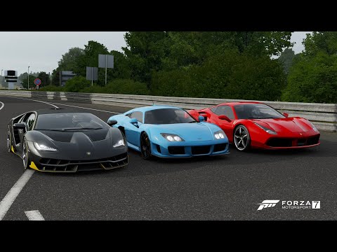 Forza 7 Drag race: Lamborghini Centenario vs Noble M600 vs Ferrari 488 GTB