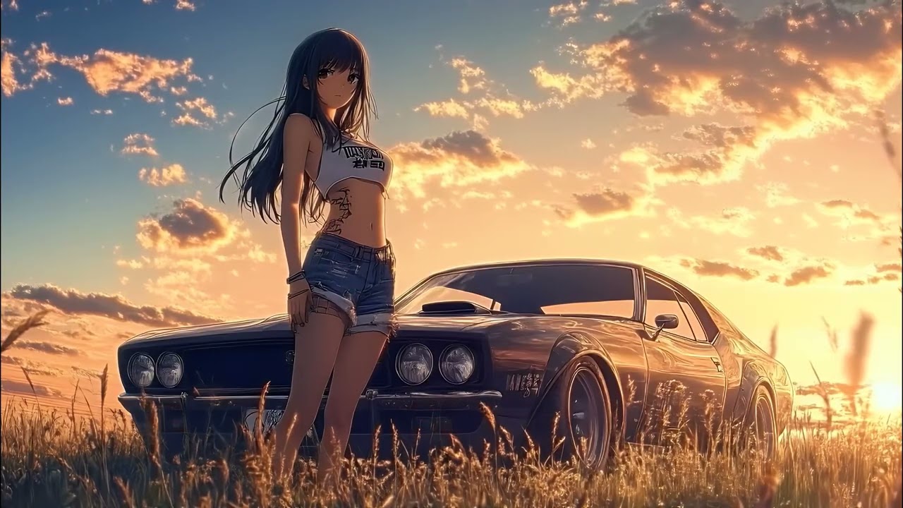 Anime Girl With Classic Car at Sunset | 4K Anime Wallpaper | Live Wallpaper