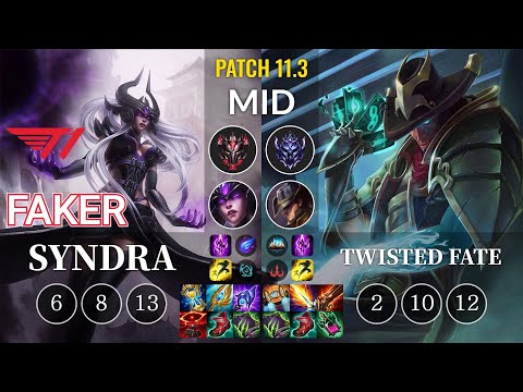 T1 Faker Syndra vs Twisted Fate Mid - KR Patch 11.3