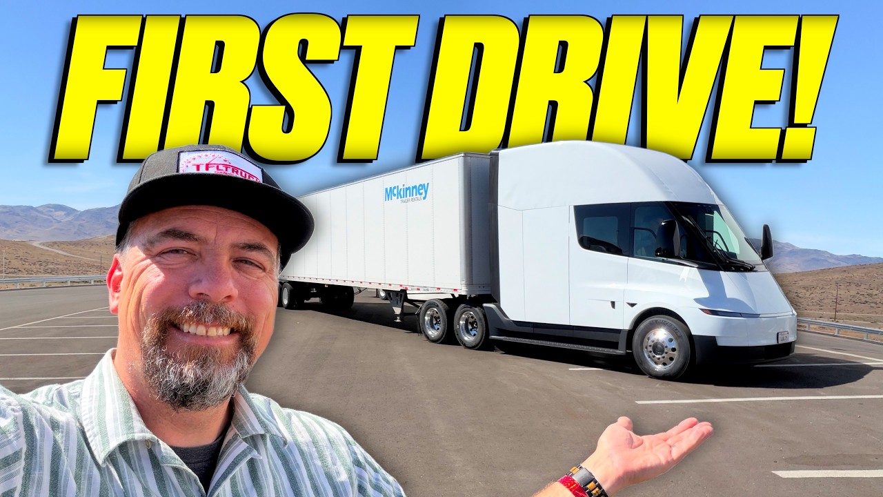 Production Tesla Semi truck pulling a trailer in Nevada