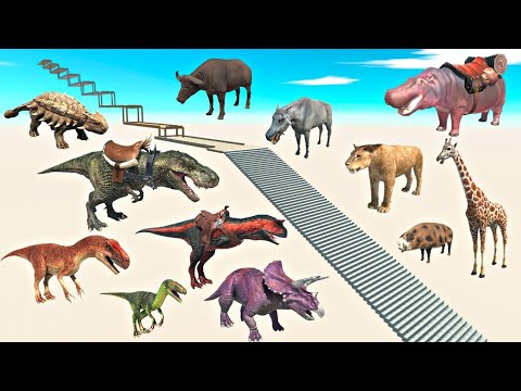 Animals vs Dinosaurs Giant Stairs Race - Animal Revolt Battle Simulator