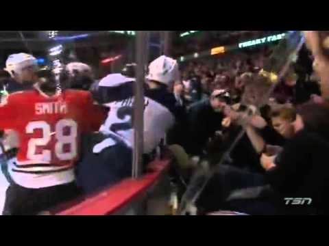 Chicago Blackhawks Fan Steals Adam Pardy's Helmet - November 6th, 2013