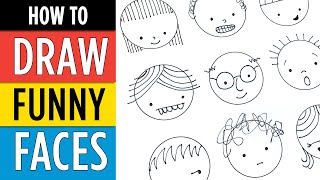 Easy Doodle Face Art Project - How to Draw Funny Faces Kindergarten