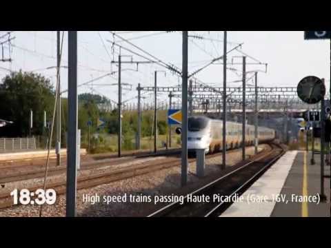 Thalys Eurostar TGV High Speed Trains passing at Haute Picardie [2011]