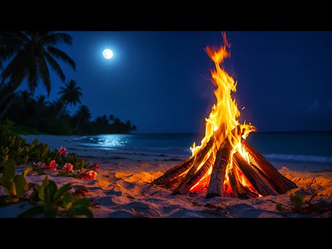 TROPICAL CAMPFIRE: Gentle Fire Sounds & Ocean Waves – Perfect for Unwinding 🌴🔥