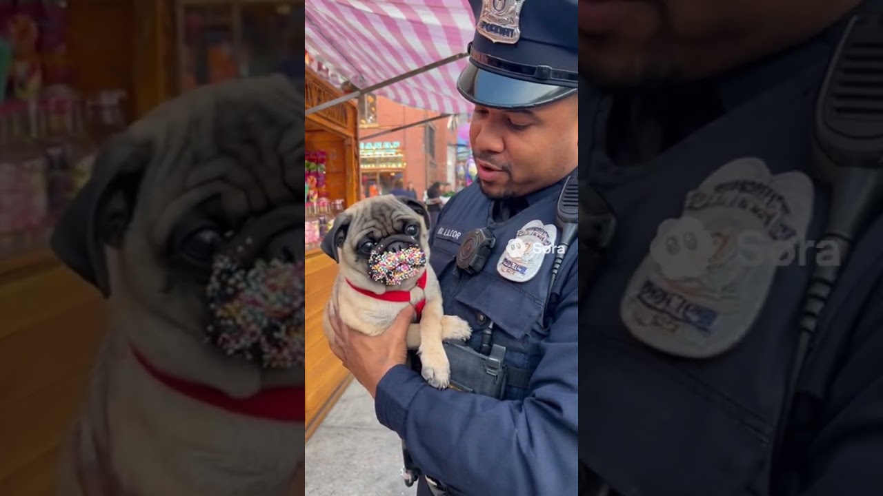 Puppy Arrested! Police Officer Holds The Cutest Candy Thief #funny #meme #police #pug #shorts