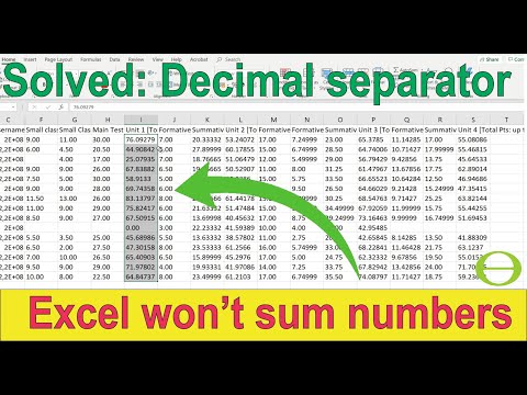 Excel not formatting cell contents as numbers, won't sum cells -decimal separator - comma and point