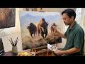 Painting Realistic Sunset Landscape with 3 Bisons / Time-lapse / JMLisondra