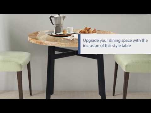 UPT-195277 The Urban Port 39 Inch Round Mango Wood Dining Table with Angled Iron Leg Support