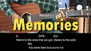 Memories - Maroon 5 | EASY Guitar Tutorial with Chords / Lyrics