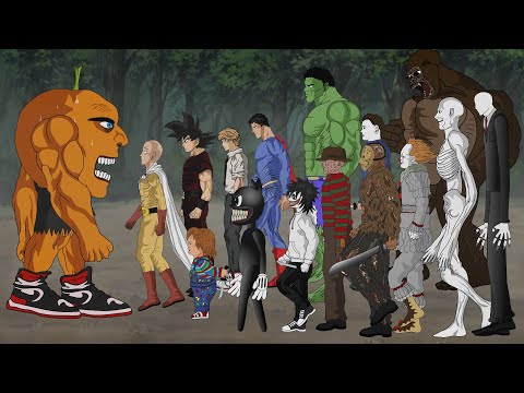 Goku - Saitama VS Udin Din Din Dun VS Hulk,King kong,Superman,Jason,Chucky,Michael,Freddy,Scp 096,IT