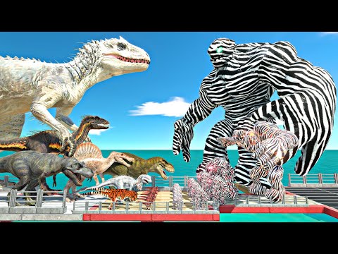 Dinosaurs Bridge Challenge | Zebra Golem Team vs Indominus Rex - Animal Revolt Battle Simulator